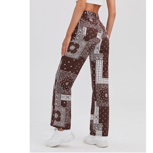 *SHEIN High Waist Paisley & Geo Pattern Straight Leg Jeans - Picture 4 of 8